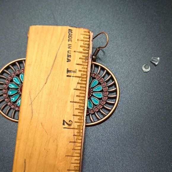 Bronze boho flower round earrings - Picture 3 of 4